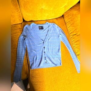 American Eagle Blue Striped Button-Up Cardigan